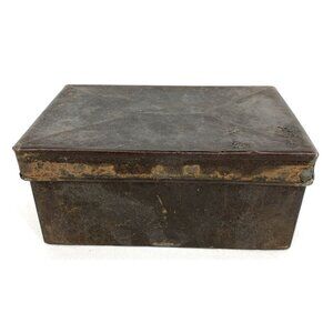Vintage Hand Made Galv Steel Tin Metal Hinged Box Primitive Small 6 x 4 x 3"